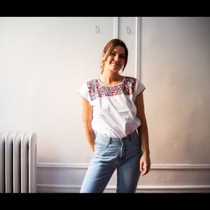 Handmade florals embroidered cotton blouse